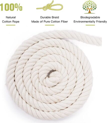 Natural Cotton Craft Rope 1/2 Inch x 50 Feet, 4-Strand Twisted Cotton Ropes, Natural Thick White Soft Rope Cord for Sports, Decoration, Pet Toys, DIY Crafts, Indoor & Outdoor Use in Kuwait