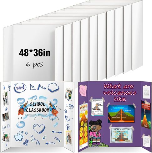 6 Pack Trifold Poster Board, IKAYAS 48" X 36" Double Sided Black Poster Boards, Science Fair Display Boards Posterboard Foamboard for Mounting, Prints,Art,Display,Projects Classroom Supplies in Kuwait