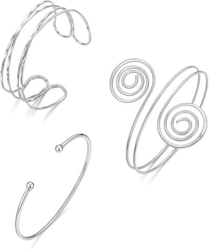 COLOYAN 3PCS Arm Cuff for Women Upper Arm Cuff Bangle Coil Armlet Gold Silver Adjustable Armband Arm Bracelet ArmBand Jewelry in Kuwait