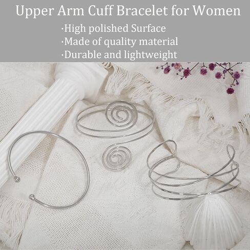 COLOYAN 3PCS Arm Cuff for Women Upper Arm Cuff Bangle Coil Armlet Gold Silver Adjustable Armband Arm Bracelet ArmBand Jewelry in Kuwait