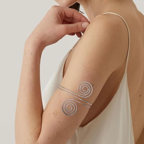 COLOYAN 3PCS Arm Cuff for Women Upper Arm Cuff Bangle Coil Armlet Gold Silver Adjustable Armband Arm Bracelet ArmBand Jewelry in Kuwait