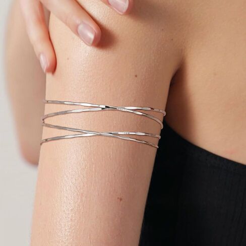 COLOYAN 3PCS Arm Cuff for Women Upper Arm Cuff Bangle Coil Armlet Gold Silver Adjustable Armband Arm Bracelet ArmBand Jewelry in Kuwait