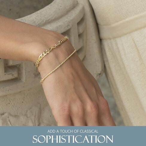 Kisper 18K Gold مطلي 925 أساور سلسلة الفضة الاسترليني للنساء ، سوار رابط مقاوم للماء ، كبح/حبل/فيارارو/مارينر ، 6.5 ، 7 ، 8 ، 9 بوصة in Saudi Arabia
