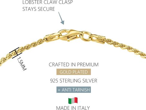 Kisper 18K Gold مطلي 925 أساور سلسلة الفضة الاسترليني للنساء ، سوار رابط مقاوم للماء ، كبح/حبل/فيارارو/مارينر ، 6.5 ، 7 ، 8 ، 9 بوصة in Saudi Arabia