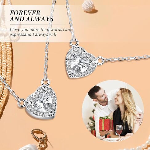 HOH-Tech Heart Necklaces for Women 925 Sterling Silver Heart Pendant Zircon Necklace Heart Jewelry Chrismas Valentine's Wedding Birthday Anniversary Mothers Wife Daughter Gifts for Her in Saudi Arabia