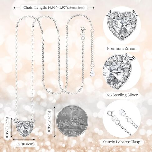 HOH-Tech Heart Necklaces for Women 925 Sterling Silver Heart Pendant Zircon Necklace Heart Jewelry Chrismas Valentine's Wedding Birthday Anniversary Mothers Wife Daughter Gifts for Her in Saudi Arabia