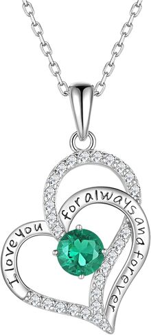 Heart Birthstone Silver Necklace for Women, S925 Sterling Silver Pendant Necklace Birthday Jewelry Gifts for Her Mother Mom Wife Girlfriend in Saudi Arabia