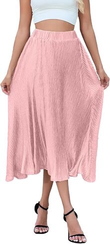 تنورة مطوية للنساء MIDI عالي الخصر A-LINE SWAND SWING SKIRT ROATANTINGERING in Kuwait