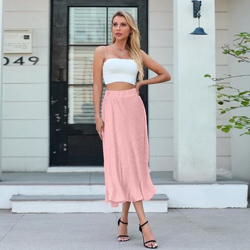 تنورة مطوية للنساء MIDI عالي الخصر A-LINE SWAND SWING SKIRT ROATANTINGERING in Kuwait