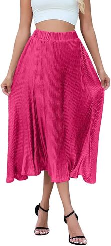 تنورة مطوية للنساء MIDI عالي الخصر A-LINE SWAND SWING SKIRT ROATANTINGERING in Kuwait