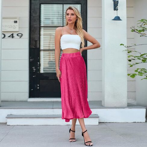 تنورة مطوية للنساء MIDI عالي الخصر A-LINE SWAND SWING SKIRT ROATANTINGERING in Kuwait