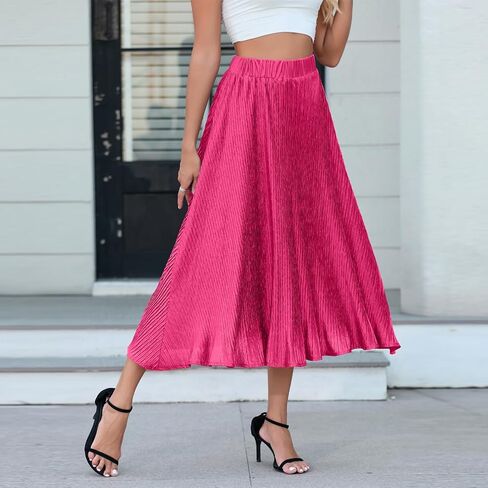 تنورة مطوية للنساء MIDI عالي الخصر A-LINE SWAND SWING SKIRT ROATANTINGERING in Kuwait