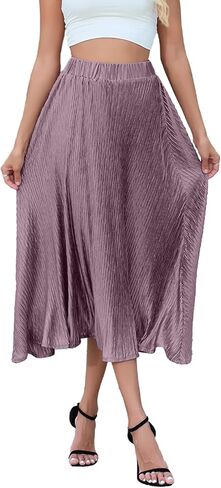تنورة مطوية للنساء MIDI عالي الخصر A-LINE SWAND SWING SKIRT ROATANTINGERING in Kuwait