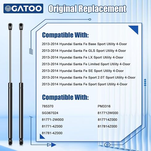 يدعم رفع الفتحة الخلفية الدعامات الدعامات متوافقة مع Hyundai Santa Sport 2013 2014 Supt Trunk Gas Struts springs Spring ، استبدل 785370 PM3316 817712W000 817714Z000 (مجموعة 2 PCS) in Saudi Arabia