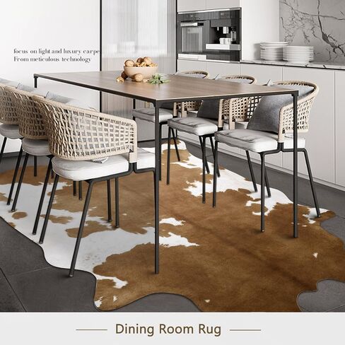 Pettop Luxury Faux Cowhide Rug 4.6x5.2 Feet - Western Cow Print Area Rugs for Living Room, Bedroom, Farmhouse - Premium Western Style Faux Fur Carpet, Non-Slip Animal Hide Throw Rugs (Caramel) in Kuwait