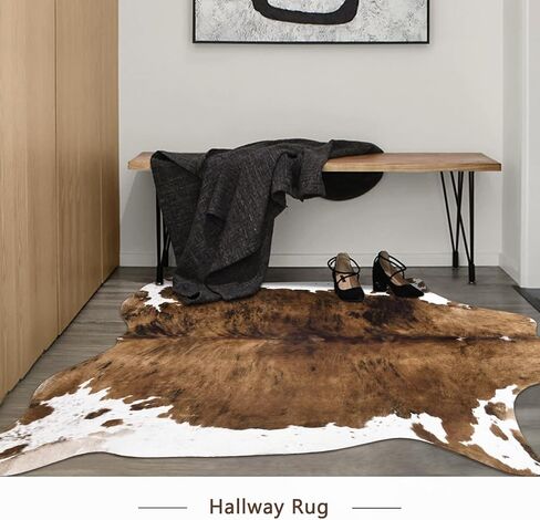 Pettop Luxury Faux Cowhide Rug 4.6x5.2 Feet - Western Cow Print Area Rugs for Living Room, Bedroom, Farmhouse - Premium Western Style Faux Fur Carpet, Non-Slip Animal Hide Throw Rugs (Caramel) in Kuwait