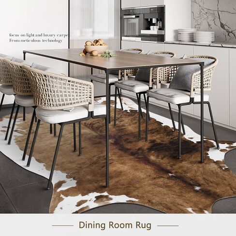 Pettop Luxury Faux Cowhide Rug 4.6x5.2 Feet - Western Cow Print Area Rugs for Living Room, Bedroom, Farmhouse - Premium Western Style Faux Fur Carpet, Non-Slip Animal Hide Throw Rugs (Caramel) in Kuwait