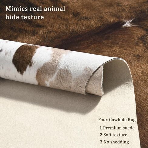 Pettop Luxury Faux Cowhide Rug 4.6x5.2 Feet - Western Cow Print Area Rugs for Living Room, Bedroom, Farmhouse - Premium Western Style Faux Fur Carpet, Non-Slip Animal Hide Throw Rugs (Caramel) in Kuwait