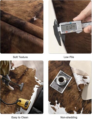 Pettop Luxury Faux Cowhide Rug 4.6x5.2 Feet - Western Cow Print Area Rugs for Living Room, Bedroom, Farmhouse - Premium Western Style Faux Fur Carpet, Non-Slip Animal Hide Throw Rugs (Caramel) in Kuwait