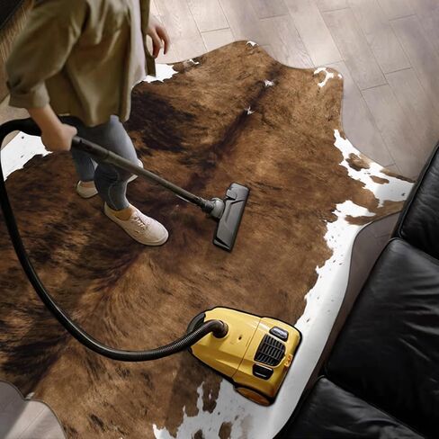 Pettop Luxury Faux Cowhide Rug 4.6x5.2 Feet - Western Cow Print Area Rugs for Living Room, Bedroom, Farmhouse - Premium Western Style Faux Fur Carpet, Non-Slip Animal Hide Throw Rugs (Caramel) in Kuwait