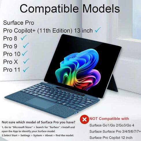 Type Cover for Microsoft Surface Pro 13 inch, Compatible with Surface Pro 13"(11th Edition) / Pro 11 / Pro 10 / Pro 9 / Pro 8 / Pro X, Portable Slim Bluetooch Keyboard with Touchpad, Pen Holder in Kuwait