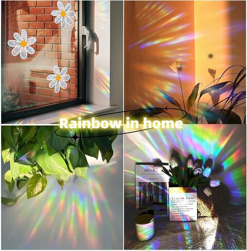 3pcs الزهور ملصقات Suncatchers لملصقات النوافذ الزجاجية لامعة قوس قوس قزح النافذة كربات لضربات الطيور الساحرة شارات نافذة ديزي الساحرة لضربات الطيور المنشورة القابلة لإعادة الاستخدام (الزهور) in Kuwait