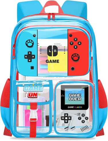 حقيبة ظهر واضحة للأولاد - Gamer Kids Clear Bookbag للمدرسة ، انظر كبير من خلال حقيبة الظهر PVC لأحداث الاستاد ، والسفر ، والكلية ، والعمل in Kuwait