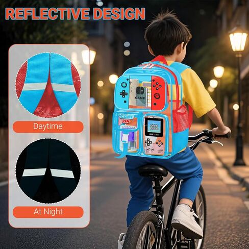 حقيبة ظهر واضحة للأولاد - Gamer Kids Clear Bookbag للمدرسة ، انظر كبير من خلال حقيبة الظهر PVC لأحداث الاستاد ، والسفر ، والكلية ، والعمل in Kuwait