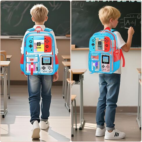 حقيبة ظهر واضحة للأولاد - Gamer Kids Clear Bookbag للمدرسة ، انظر كبير من خلال حقيبة الظهر PVC لأحداث الاستاد ، والسفر ، والكلية ، والعمل in Kuwait