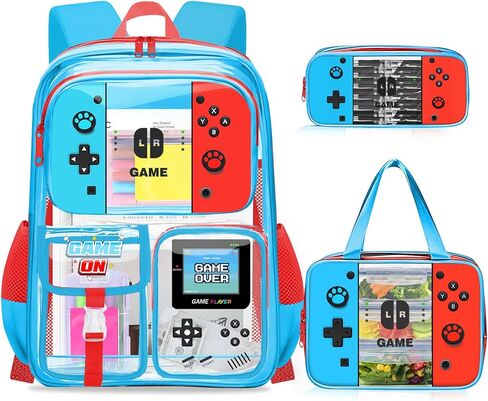 حقيبة ظهر واضحة للأولاد - Gamer Kids Clear Bookbag للمدرسة ، انظر كبير من خلال حقيبة الظهر PVC لأحداث الاستاد ، والسفر ، والكلية ، والعمل in Kuwait