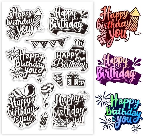GLOBLELAND Birthday Vintage Labels Clear Stamp for Card Making, Birthday Party Greetings Tags, Silicone Clear Stamp Seal, DIY Scrapbooking Journal Album Decor in Kuwait