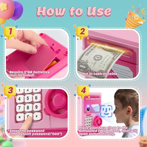 Electronic Piggy Bank for Kids Safe 2024, Pink Money Savings Bank with Password & Face ID Simulation, Mini ATM Safe Coin Bank with Auto Bill Slot, Christmas Birthday Toy Gift for Girls Age 6 7 8 9 10 in Saudi Arabia