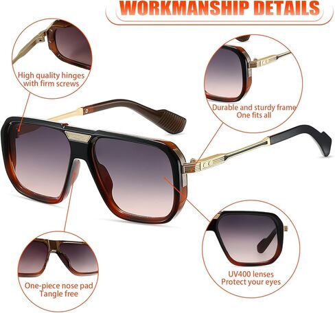 Vintage Retro Rectangle Sunglasses for Men Women 70s Square Sun Glasses Chunky Frame in Kuwait