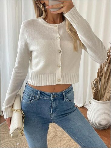 GORGLITTER Women's Lightweight Cropped Cardigans Button Up Long Sleeve Knit Sweater Dressy Fall Fashion 2025 in Kuwait