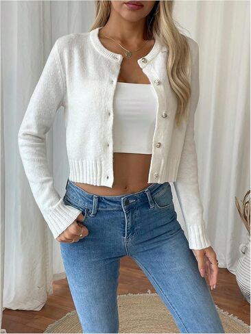 GORGLITTER Women's Lightweight Cropped Cardigans Button Up Long Sleeve Knit Sweater Dressy Fall Fashion 2025 in Kuwait
