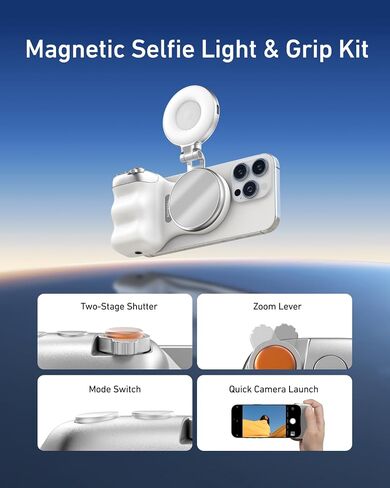TELESIN Magnetic Phone Camera Grip for iPhone/Android Fun Shot with Detachable Wireless Shutter Remote - Official Certification - 1/4" Tripod Screw - Comfort Ergonomic Camera Grip Handle Holder in Kuwait