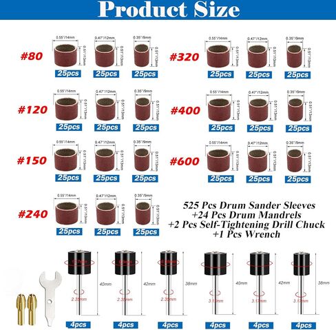 Tnisesm 62Pcs Sanding Bits & Sanding Drum Set for Dremel Rotary Tool with Box, Aluminium Oxide Tough Enough to Metal Rust Removal/Smoothing/Sharpening, Different Shape Meet More Needs in Kuwait