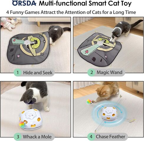 ORSDA Cat Toys for Indoor Cats, 5 in 1 Interactive Cat Toy, Rechargeable Automatic Enrichment Toys for Cats Home Alone for Bored Indoor Adult Cats Self Play Kitten Toys for Exercise, Touch Activated in Kuwait