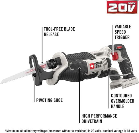 PORTER-CABLE 20V MAX* Reciprocating Saw, Tool Only (PCC670B) in Saudi Arabia
