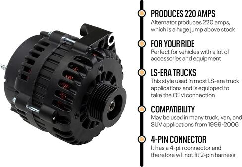 Speedway Motors GM AD244 Style High Output 220 Amps All Black Copnalator - Perfect for Accessories - تناسب شاحنات عصر LS - ترقية أداء موثوقة in Kuwait