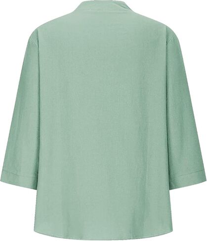 Linen Tops for Women 2025 Summer 3/4 Sleeve V Neck Casual Blouses Summer Beach Vacation Dressy Loose Light Shirts in Saudi Arabia