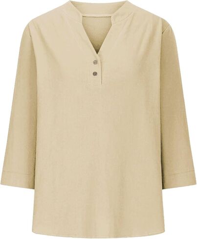 Linen Tops for Women 2025 Summer 3/4 Sleeve V Neck Casual Blouses Summer Beach Vacation Dressy Loose Light Shirts in Saudi Arabia