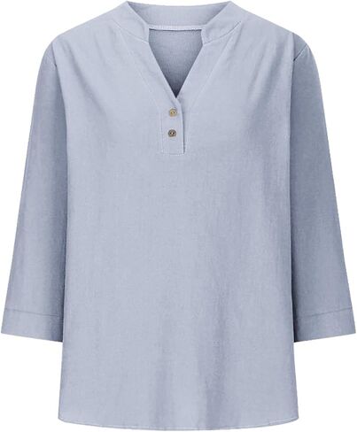 Linen Tops for Women 2025 Summer 3/4 Sleeve V Neck Casual Blouses Summer Beach Vacation Dressy Loose Light Shirts in Saudi Arabia