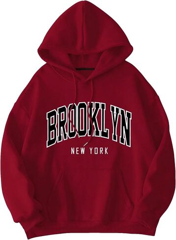 SHENHE Women's Letter Print Thermal Lined Hooded Sweatshirt Graphic Hoodie Pullover in Kuwait