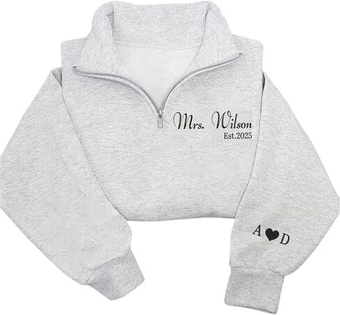 NAZENTI Personalized Embroidered Bride Sweatshirt, Mrs. Sweatshirt, Bride Sweatshirts, Custom Mrs. Last Name, Wedding Gifts in Saudi Arabia