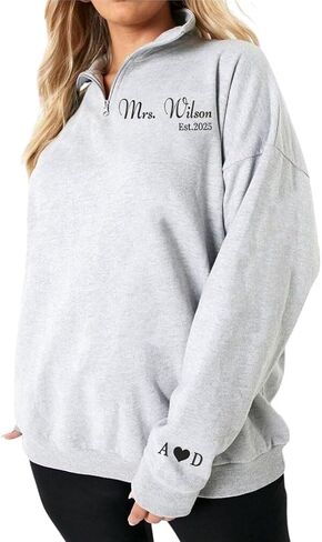 NAZENTI Personalized Embroidered Bride Sweatshirt, Mrs. Sweatshirt, Bride Sweatshirts, Custom Mrs. Last Name, Wedding Gifts in Saudi Arabia