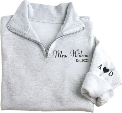 NAZENTI Personalized Embroidered Bride Sweatshirt, Mrs. Sweatshirt, Bride Sweatshirts, Custom Mrs. Last Name, Wedding Gifts in Saudi Arabia
