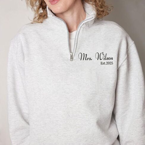 NAZENTI Personalized Embroidered Bride Sweatshirt, Mrs. Sweatshirt, Bride Sweatshirts, Custom Mrs. Last Name, Wedding Gifts in Saudi Arabia