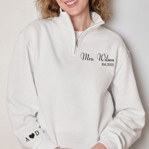 NAZENTI Personalized Embroidered Bride Sweatshirt, Mrs. Sweatshirt, Bride Sweatshirts, Custom Mrs. Last Name, Wedding Gifts in Saudi Arabia