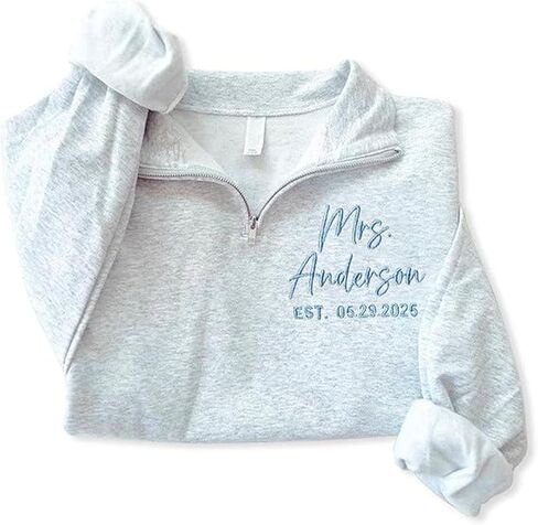 NAZENTI Personalized Embroidered Bride Sweatshirt, Mrs. Sweatshirt, Bride Sweatshirts, Custom Mrs. Last Name, Wedding Gifts in Saudi Arabia